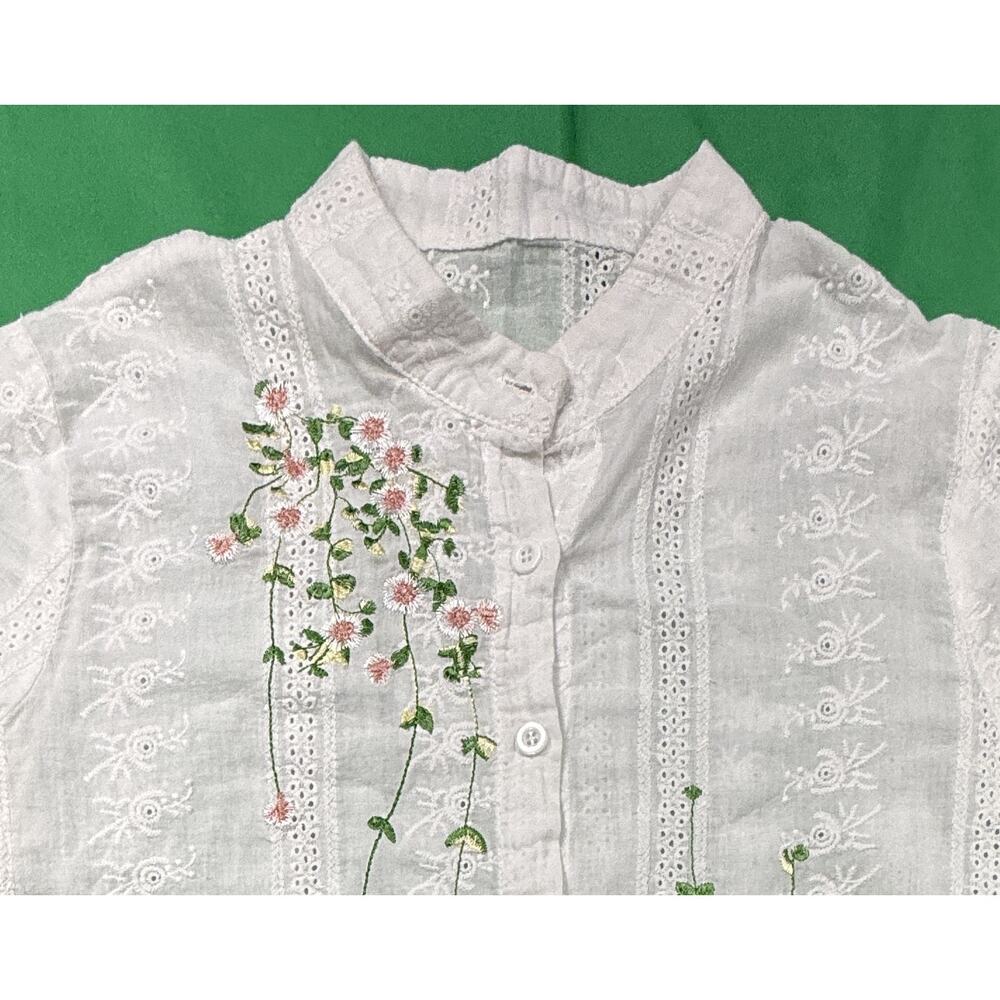 White eyelet Sz L Blossom Embroidered blouse for Women - Picture 3 of 10